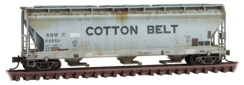 ACF 3-Bay Center Flow Covered Hopper with Elongated Hatches - Ready to Run -- Cotton Belt SSW #73540 (Weathered; gray, black; OOTTON BEET Lettering 1 Side-1