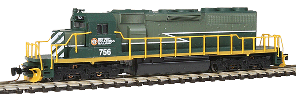 EMD SD40-2 - Standard DC -- British Columbia Railway #756 (2-Tone Green, yellow)