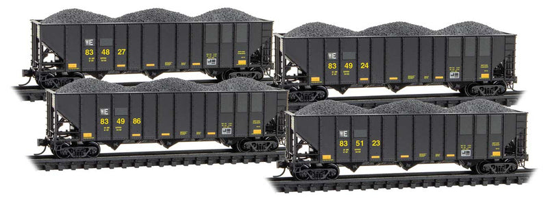 100-Ton 3-Bay Ribside Open Hopper w/Coal Load 3-Pack - Ready to Run -- Wheeling & Lake Erie #834827, 834924, 834986, 835123 (Ex-CSX, black)