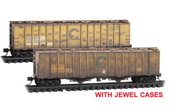 50' Airslide Covered Hopper 2-Pack w/Jewel Cases - Ready to Run -- CSX #203289, 203419 (Weathered, Ex-Chessie, yellow, blue)