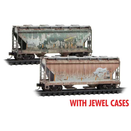 ACF 39' 2-Bay Center-Flow Covered Hopper - Round Hatch - Ready to Run 2-Pack -- Chicago & North Western #175542, 175579 (Weathered green & gray)