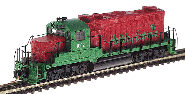 Diesel Powered EMD GP20 (Life-Like; Ready to Run) -- Holiday Express #1002 (metalflake red & green, white lettering w/holly)