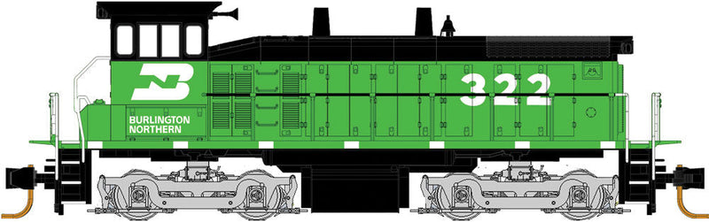 EMD SW1500 - Standard DC -- Burlington Northern #322 (Cascade Green, black, white)