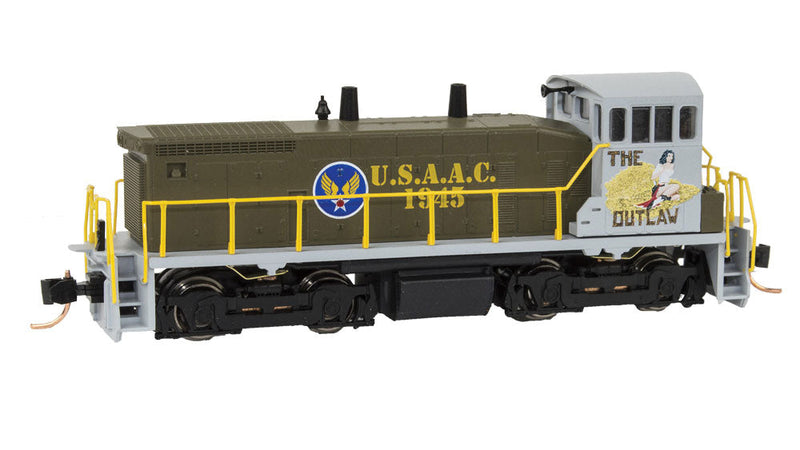 EMD SW1500 - Standard DC -- United States Army Air Corps (The Outlaw, olive, silver, Nose Art Series)