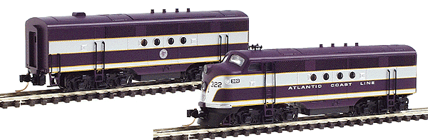 Diesel EMD FT A/B Locomotive -- Atlantic Coast Line #322 (Purple/Sivler Bands w/Yellow Outlines)
