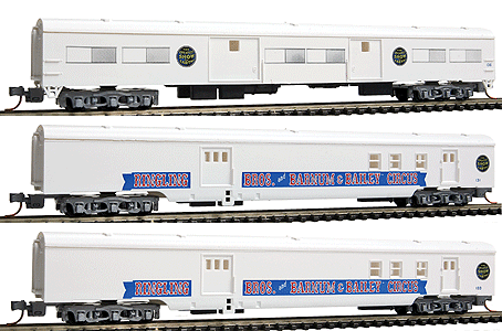 2 Animal/Supply Car & 1 Stock Car Set - Ready to Run -- Ringling Bros. and Barnum & Bailey(TM) (Blue Unit Scheme, white)