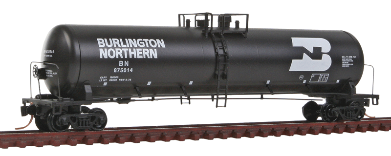 56' General Service Tank Car 3-Car Runner Pack - Ready to Run -- Burlington Northern #875002, 875008, 875014 (black, white, Large Logo)