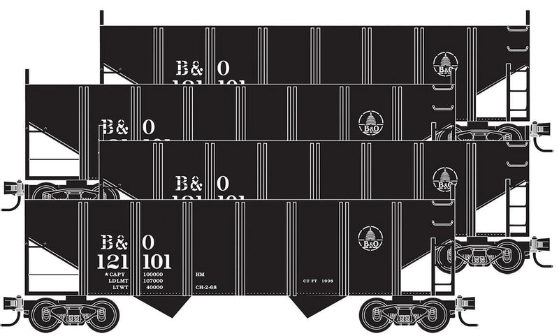 33' Rib-Side 2-Bay Hopper w/Peaked End 4-Car Runner Pack - Ready to Run -- Baltimore & Ohio #121101, 121132, 122605, 122761 (black, Small Capitol Logo)