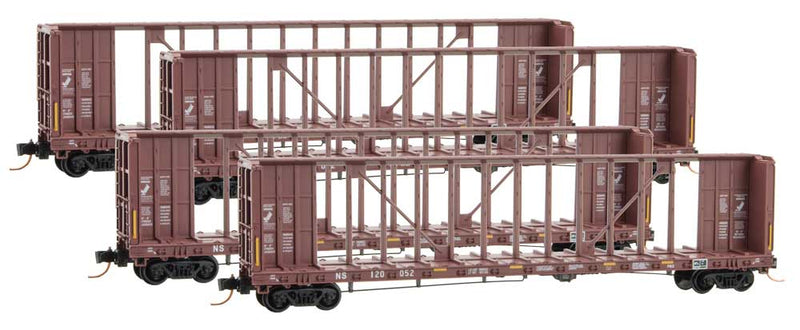 Thrall 60' 8" Centerbeam Flatcar 4-Pack - Ready to Run -- Norfolk Southern 120052, 120089, 120114, 120128 (Boxcar Red)