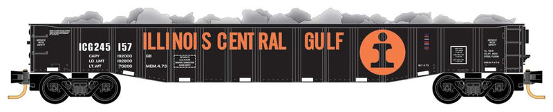 50' 14-Panel Covered Gondola Fixed Ends 4-Pack Large Stone Load - Ready to Run -- Illinois Central Gulf 245157, 245161, 245174, 245198 (black, orange)-1
