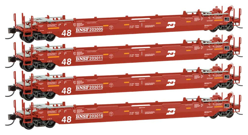 70' Husky-Stack Well Car with 48' Well4-Pack - Ready to Run -- Burlington Northern Santa Fe 203005, 203011, 203015, 203016 (Ex-BN red)
