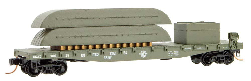 US Army Pontoon Bridge Flatcar Set - Ready to Run -- 6 Cars w/Pontoon Loads & 2 Cars w/Bridge Deck Loads (green)-1
