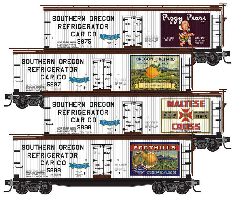 40' Double-Sheathed Wood Reefer w/Vertical Brake Wheel - Ready to Run -- Medford, Talent & Lakecreek/S. Oregon #5875, 5888, 5897, 5898 (white)