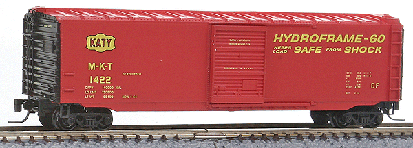 50' Single-Door Boxcar Runner Pack pkg(4) -- Missouri-Kansas-Texas #1406, 1414, 1420 & 1422 (red, Hydroframe-60 Logo)