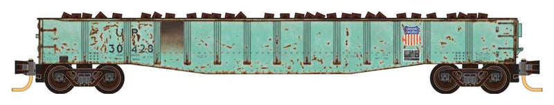 50' Fishbelly Drop-End Gondola 3-Pack with Tie Loader and Loads - Ready to Run -- Union Pacific SP 30420, 30139, 323014 (Weathered, 2 brown, 1 green)-1