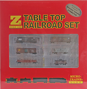 Desktop Diesel Freight Set w/Powered GP35 Diesel, New Micro-Track -- Penn Central; 16-7/8 x 20-3/16" Oval, 4 Freight Cars, MOW Caboose