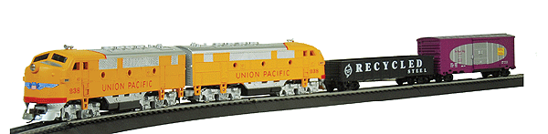 Double Diesel: 2 Powered Locomotives -- 45" x 36" Oval Track, Pack, 5 Cars, Station w/Figures & Accessories