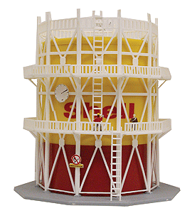 Built-Up Buildings Lighted w/Two Figures -- Shell Gas Tank