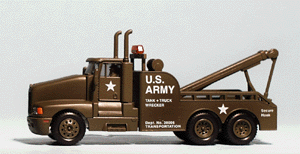 Military - US Army Post-1945 - Heavy Trucks (Diecast & Plastic - Assembled) -- Kenworth Tow Truck (Olive Drab, white) w/Interior, Driver & Opening Hood