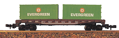 Flatcar w/2 20' Containers -- Evergreen