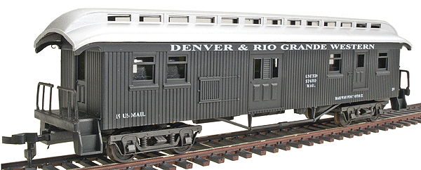 48' Old-Time Wood Car; Denver & Rio Grande Western -- Baggage (black, silver)