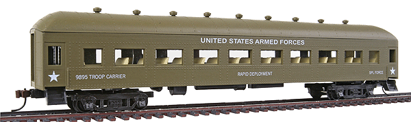 Military US Post-1945 Railroad Equipment -- 67' Harriman Coach w/Interior US Armed Forces (Olive Green,white)