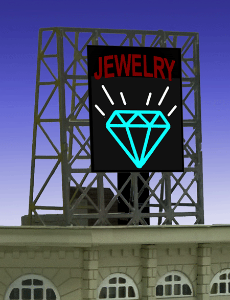 Jewelry Flashing Neon Rooftop Billboard - Light Works USA -- Small for N&Z Scales 11/16 x 7/8" 1.8 x 2.2cm