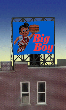 Big Boy Animated Neon Rooftop Billboard -- Small for N & Z Scales Lattice Support Size: 1 x 1-3/8" 2.5 x 3.4cm