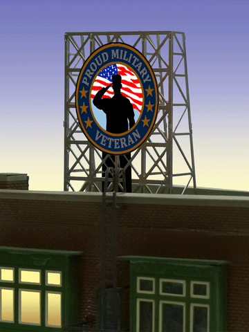 Proud Military Veteran Animated Neon Billboard - Light Works USA -- Small for N & Z Scales