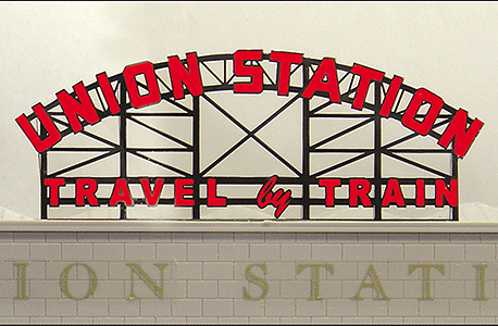 Union Station Animated Neon Billboard -- 1-1/2 x 3-1/2" 3.8 x 8.9cm ("Travel by Train" Slogan)