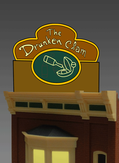 The Drunken Clam Animated Neon Billboard - Light Works USA(TM) -- Large for HO/O Scales 4-5/8 x 3-5/8" 11.7 x 9.1cm