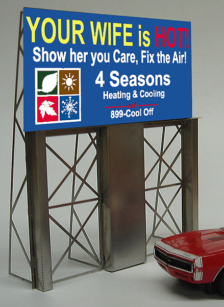 Four Seasons Heating & Cooling Animated Neon Billboard - Light Works USA(TM) -- Large for HO & O Scales 4-5/16 x 5-1/8" 10.9 x 13cm