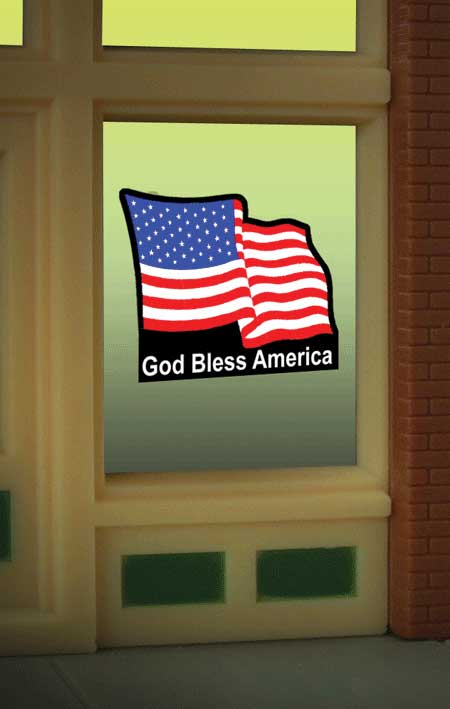 U.S. Flag Animated Neon Window Sign -- Oversized Clear Background for HO, O, Cut to as small as 7/8" 2.3cm Sq.-2
