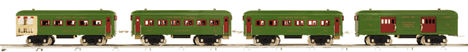 Tinplate Traditions 4 Car Standard Gauge Dorfan Passenger Set -- Green