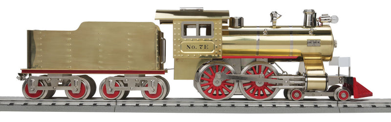 Tinplate Traditions Steam No. 7 4-4-0 - 3-Rail w/Proto-Sound 2.0 -- Lionel Lines (brass, red)