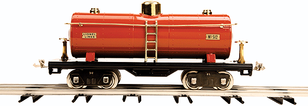#515 Oil Car (Tank Car) - 3-Rail Standard Gauge - Ready to Run - Lionel Corp. -- Terra Cotta, Brass Trim