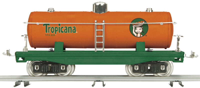 Lionel Corp. #215 Oil Car (Tank Car) - 3-Rail Standard Gauge - Ready to Run -- Tropicana (orange, green)