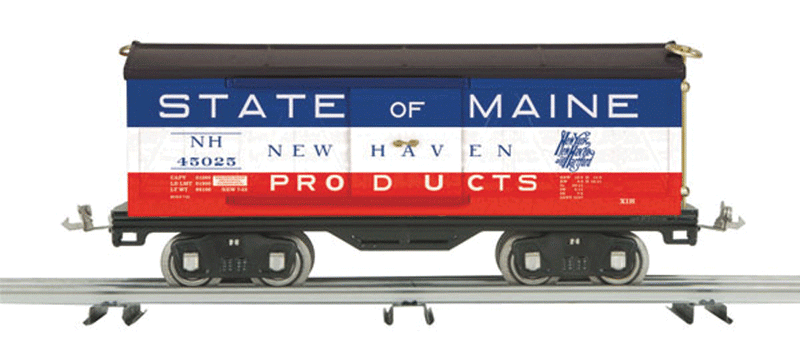 Lionel Corp. #514 Boxcar - 3-Rail Standard Gauge - Ready to Run -- New Haven (State of Maine, red, white, blue)-1