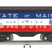Lionel Corp. #514 Boxcar - 3-Rail Standard Gauge - Ready to Run -- New Haven (State of Maine, red, white, blue)