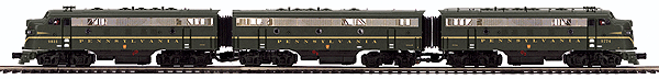 RailKing Premier Diesel EMD F7 A-B-A Set w/Proto-Sound 3.0, DCS, Scale Wheel -- Pennsylvania Railroad #9831, 9831B, 9774 (Brunswick Green, Single Stripe)