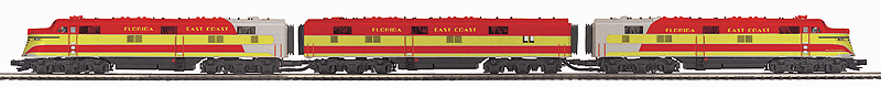 EMD E6 ABA Set w/Proto-Sound 3.0 & Hi-Rail Wheels - 3-Rail - Premier(R) -- Florida East Coast #1003, 1051, 1003 (red, yellow, silver)