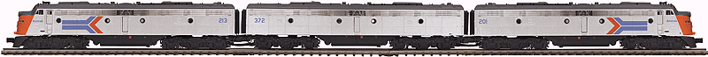 EMD E8 ABA Set w/Proto-Sound 3.0 & Hi-Rail Wheels - 3-Rail - Premier(R) -- Amtrak #201, 372, 213 (Phase I, silver, red, blue, black, Arrow Logo)
