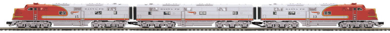EMD E6 A-B-A Set - 3-Rail w/Hi-Rail Wheels, Proto-Sound 3.0 - Premier(R) -- Santa Fe #13, 12A, 15 (Warbonnet, silver, red)