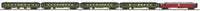 OCEM 5-Car Passenger Set, Hi-Rail Wheels - 3-Rail - Ready to Run - Premier -- French National Railways SNCF (maroon Baggage, green Coaches)