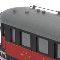 OCEM 5-Car Passenger Set, Hi-Rail Wheels - 3-Rail - Ready to Run - Premier -- PLM (maroon RPO, green Coach & Combine, 2 red & black Coaches)
