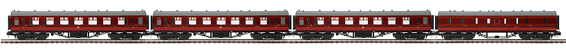 LMS Standard 4-Car Passenger Set - 3-Rail - Ready to Run - Premier -- London, Midland & Scottish Railway (red, gray)