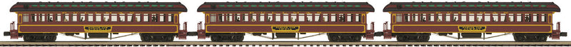 64' Wood Passenger Add-On 3-Car Set - 3-Rail - Ready to Run - Premier(R) -- Pennsylvania Railroad (Tuscan, black)