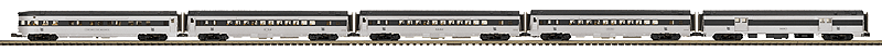 70' Fluted-Side ABS Passenger 5-Car Set - 3-Rail - Ready to Run - Premier(R) -- New Haven #5580, 8614, 8631, 8652, Rocky Hill (silver, green)