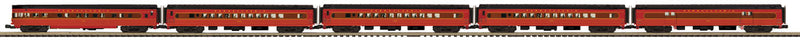70' Smooth-Side ABS Passenger 5-Car Set - 3-Rail - Ready to Run - Premier(R) -- Pennsylvania Railroad (Fleet of Modernism, Tuscan, brown, yellow)