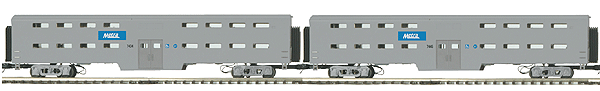 Premier Scale Streamlined 2-Car Bi-Level Passenger Car Set 3-Rail Ready to Run -- Metra (silver, blue)